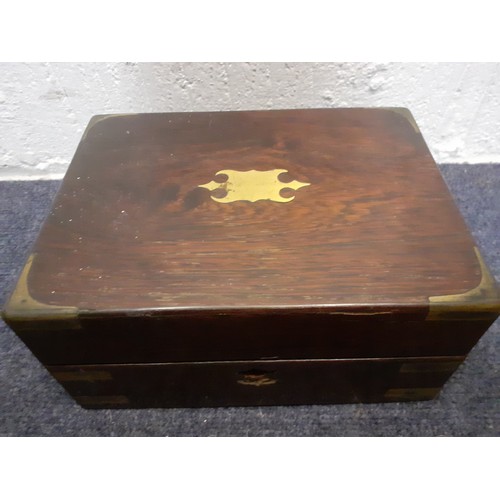 110 - A Victorian rosewood fitted vanity box and contents A/F. Location:T
Condition: The missing front bra... 