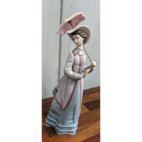 451 - Two Lladro figurines to include Lamplighter and Parisian Lady with parasol 
Location: 7.1
If there i... 