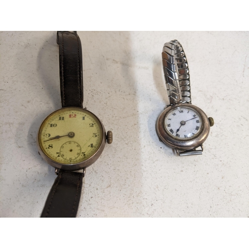 477 - Two vintage early 20th century cased wrist watches, one with Arabic numerals and of set seconds at 6... 