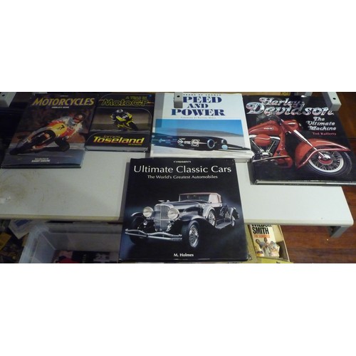 260A - Large group of mixed interest books includes military-Jazz-Motorcycles-James Bond-Topographical Afri... 