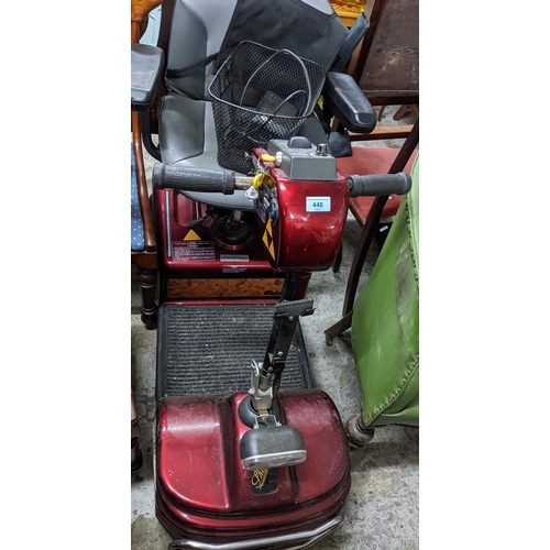 440 - A Shoprider mobility scooter with wire basket, detachable bag to seat and an ACI Super Power battery... 