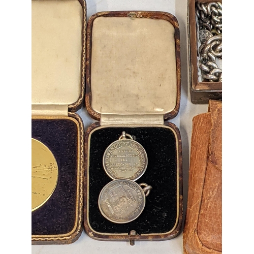 470 - Collectables to include silver identity bracelet, two pair of cufflinks, a silver golf medal from th... 