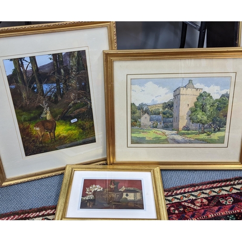 510 - Three pictures to include William A Abeit - a watercolour entitled Scottish Castle 38cm x 27.5cm fra... 