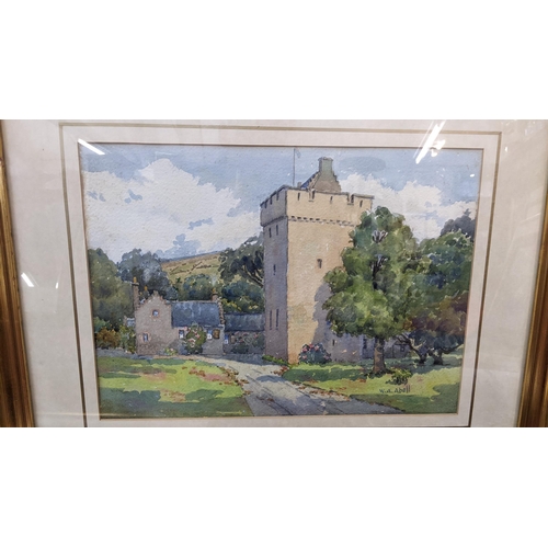 510 - Three pictures to include William A Abeit - a watercolour entitled Scottish Castle 38cm x 27.5cm fra... 