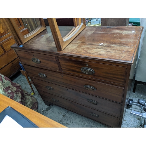 514 - Early Victorian mahogany chest of two short and three long graduated drawers on bracket feet 100cm x... 