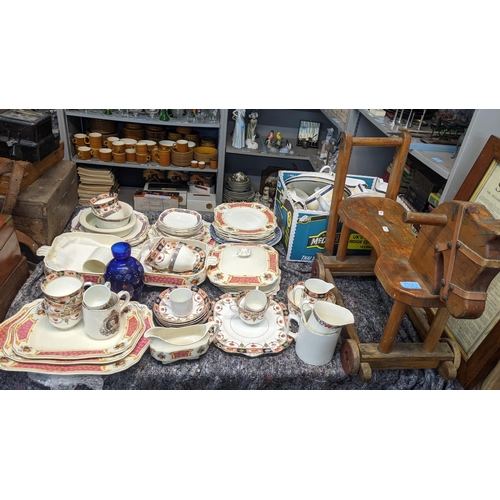 521 - A large mixed lot to include teasets, 19th century writing slope, fire companion set and other items... 