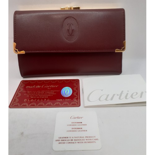 13 - Cartier- A Must de Cartier burgundy cowhide leather purse 15cm x 10cm with wallet and coin compartme... 