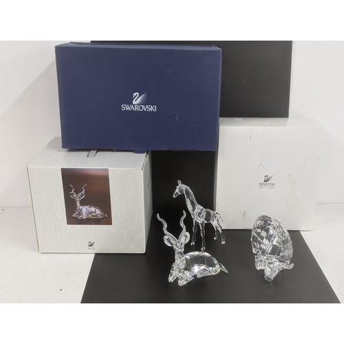 441 - ***THIS LOT HAS BEEN WITHDRAWN***Three boxed Swarovski Crystal examples to include a Buffalo, Kudu G... 