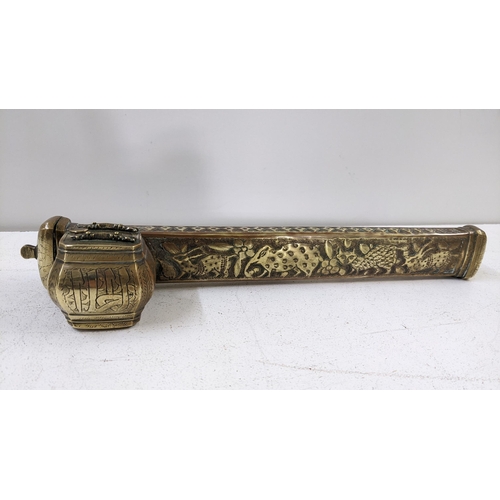 458 - A late 19th/early 20th century Middle Eastern brass travelling inkwell, 33cm Location:RWB
If there i... 