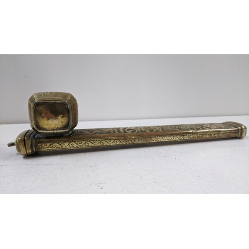 458 - A late 19th/early 20th century Middle Eastern brass travelling inkwell, 33cm Location:RWB
If there i... 