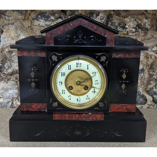 484 - A Victorian black slate and marble 8-day mantel clock of architectural form
Location:G
If there is n... 