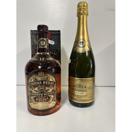 257 - Boxed Chivas Regal blended Scotch Whisky, aged 12 years and a bottle of Heidsieck & Co Monopole gold... 