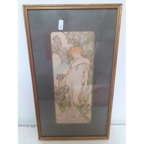 50 - A 20th Century Alphonse Mucha Four Season 'Iris' print, mounted in a gold painted frame, signed lowe... 