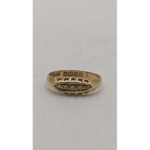 103 - An 18ct gold and 5 stone diamond ring stamped W.G & S 2.1g
Location: RING
If there is no condition r... 