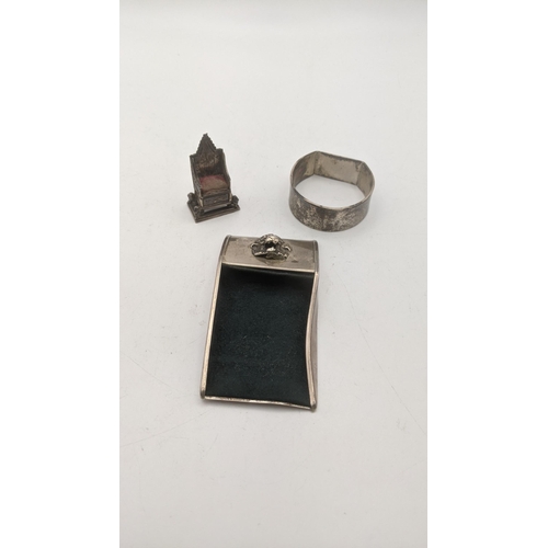 114 - Silver to include a miniature chair, napkin ring and one other items
Location: A3B
If there is no co... 