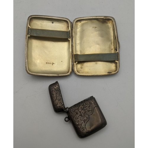 127 - Silver to include a floral engraved vesta together with a cigarette case, engraved 