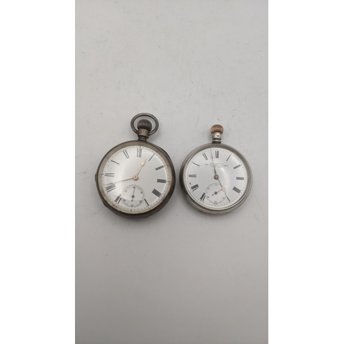 135 - Two early 20th century silver open faced keyless wound pocket watches, one having a signed dial, ins... 