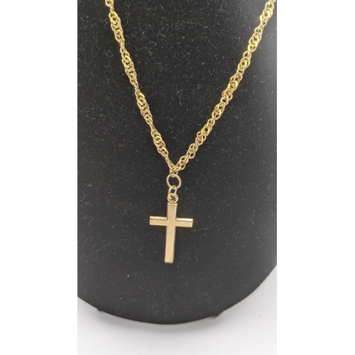 22 - Gold to include two 9ct necklaces one A/F along with a yellow gold cross pendant and earring both te... 