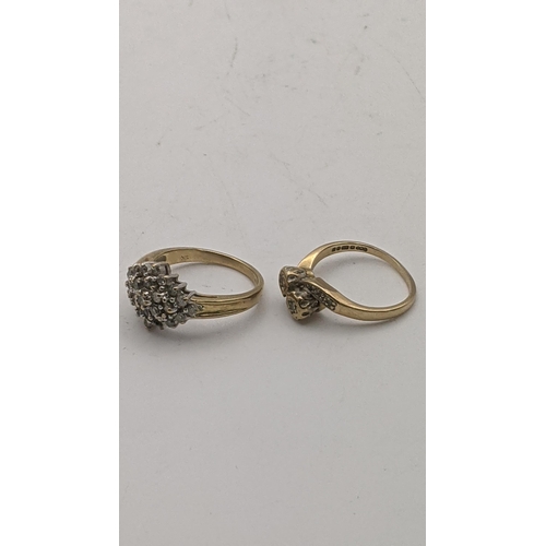 33 - Two 9ct gold and diamond rings to include a diamond crossover example size J and the other A/F size ... 