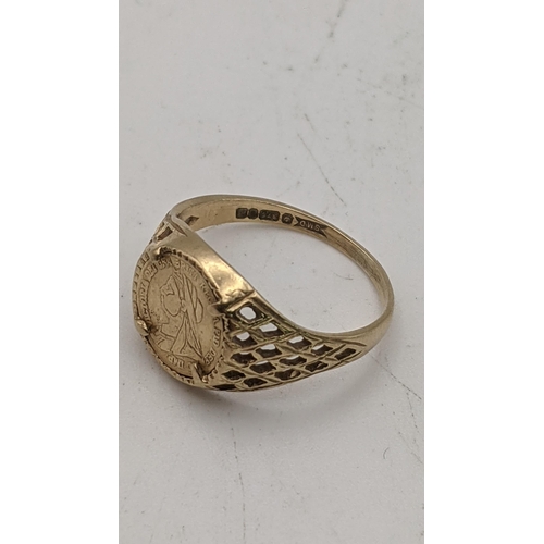 37 - A 9ct gold coin ring size F½ 1.4g 
Location: CAB 3
If no condition report shown, please request