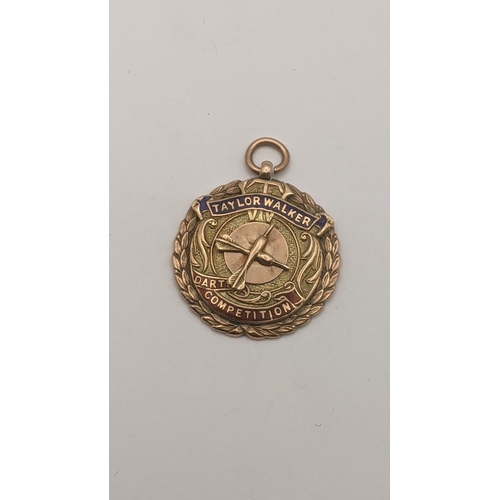 61 - A 9ct gold fob entitled dart competition league winners 1932-33 ' Taylor Walker' 13g
Location: CAB 3... 