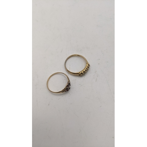 73 - Two yellow gold rings to include a late Victorian to early Edwardian ring both tested as 15ct gold, ... 