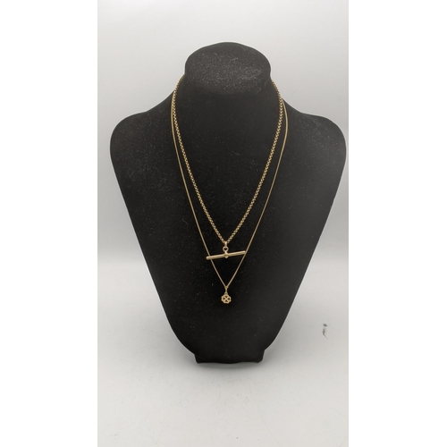 78 - Yellow gold to include a 4 leaf clover pendant on a necklace, a china link necklace having a gold pl... 