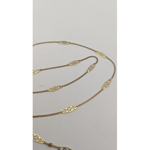 8 - A 14ct gold infinity filigree link curb chain link necklace with a 9ct gold later safety chain, tota... 