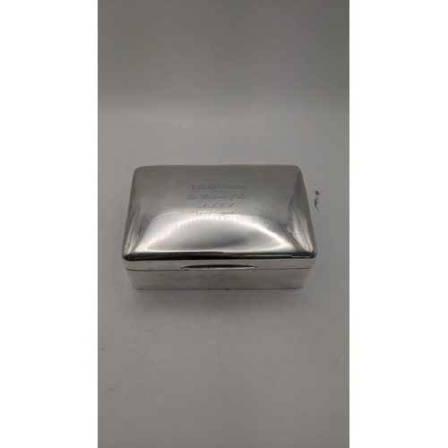 89 - A silver cigarette box entitled T.Frank Green to the lid hallmarked London 1906
Location: R1-3
If th... 