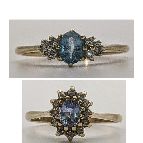 99 - Two 9ct gold ladies rings to include a blue Tanzanite surrounded by diamonds together with a ring se... 