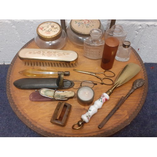 52 - A Victorian bentwood hat box together with dressing table items and collectables to include a Mauchl... 