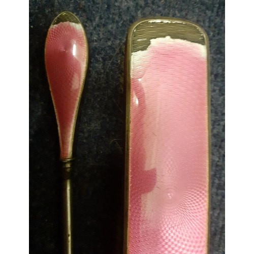 49 - An Edwardian 13 piece silver, white metal and pink enamelled dressing table set to include 3 brushes... 