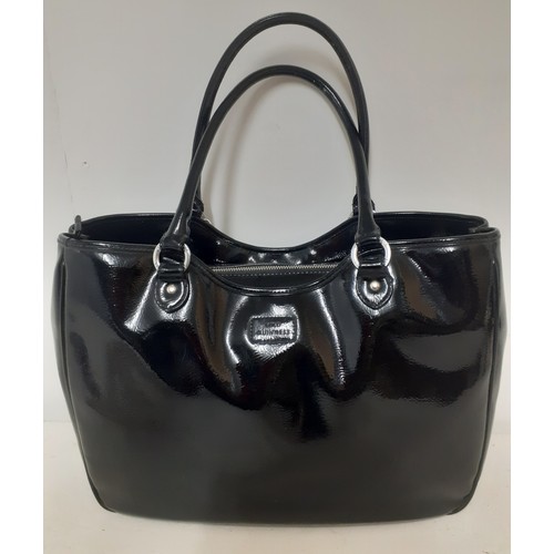 10 - Lulu Guinness- A large black patent handbag 40cm wide x 30cm high having silver tone hardware and re... 