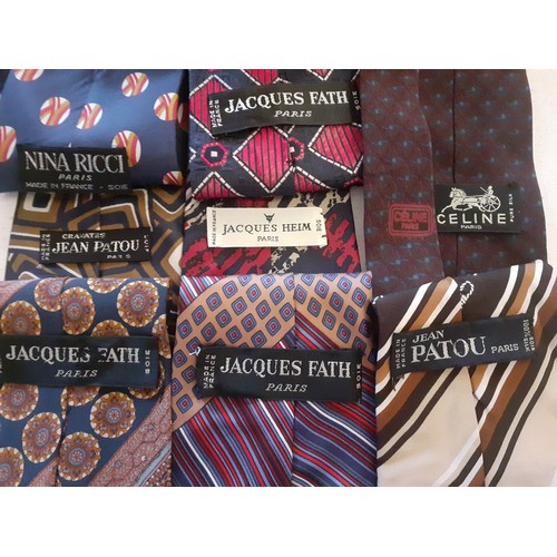 45 - A group of 8 designer silk 'kipper' ties, Circa 1970's, to include Jean Patou A/F, Celine, Jaques Fa... 