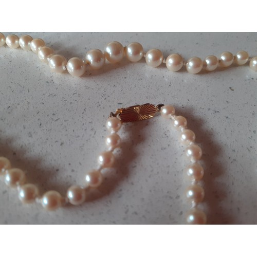 70 - A Lotus pearl necklace having a 9ct gold clasp stamped 375, makers mark A Ld ( A Ltd), 41cm long in ... 