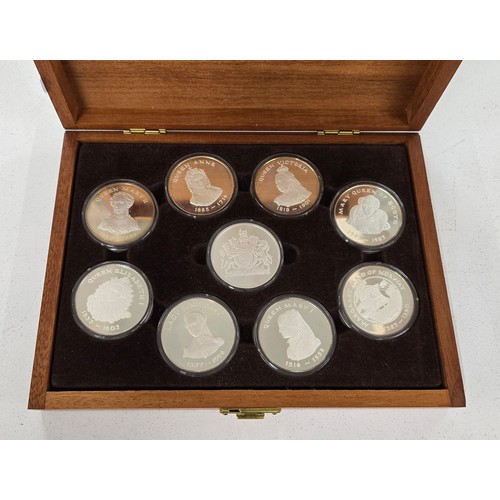 438 - The Birmingham Mint, Queens of the British Isles, A collection of 9 Solid Sterling Silver Medals. LO... 