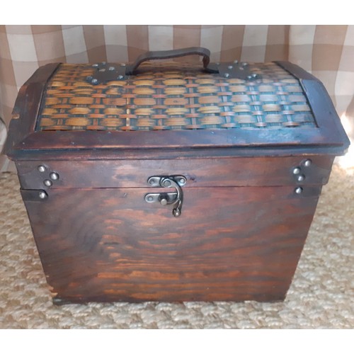 446 - A small domed chest containing 45rpm records to include The Rolling Stones, mixed picture frames and... 