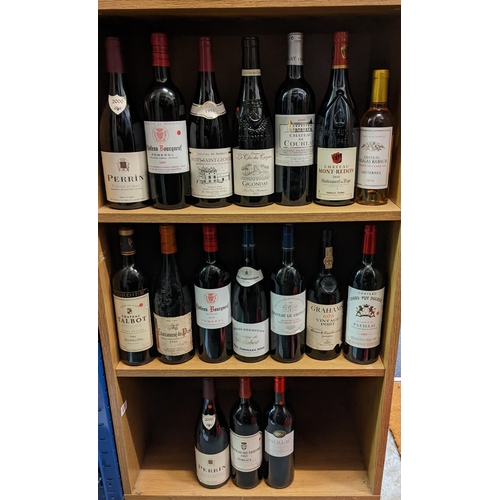 279 - Wine and port to include 2 x Perrin Vacqueyras, 1 x Chateau du Courlat Lussac-Saint Emilion, 1 x Pau... 