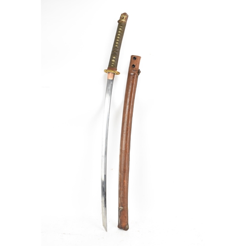 89 - A Japanese WWII Shin-Gunto neo army officers sword, circa 1937-45, prunus cast brass tsuba, brown br... 