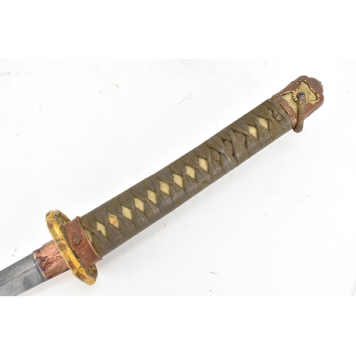 89 - A Japanese WWII Shin-Gunto neo army officers sword, circa 1937-45, prunus cast brass tsuba, brown br... 