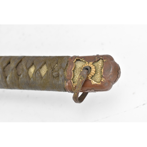 89 - A Japanese WWII Shin-Gunto neo army officers sword, circa 1937-45, prunus cast brass tsuba, brown br... 