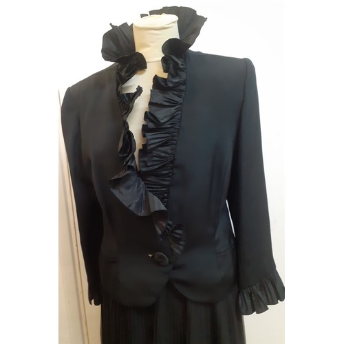 52 - Hartnell, British Designer- A black evening jacket with ruffled collar and cuffs approx 38