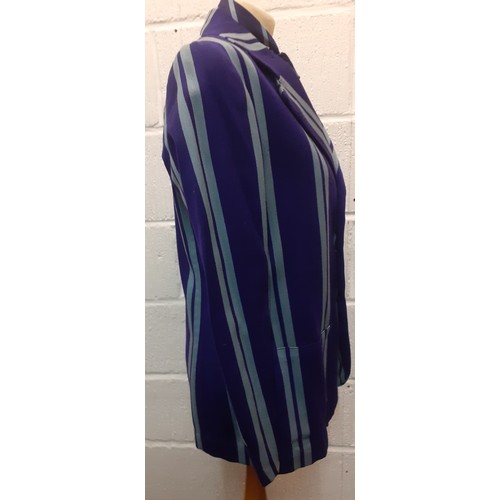 90 - A 1960's UCL male purple and blue striped blazer together with matching tie and scarf A/F, approx 38... 