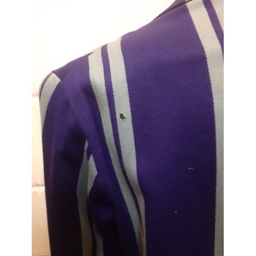 90 - A 1960's UCL male purple and blue striped blazer together with matching tie and scarf A/F, approx 38... 