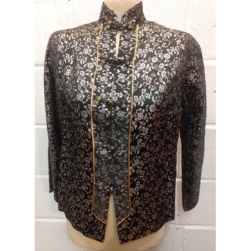 87 - A 1960's Japanese hand made ladies black box jacket with Mandarin collar, fabric knot button front f... 