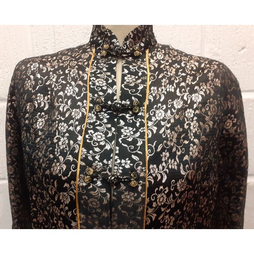 87 - A 1960's Japanese hand made ladies black box jacket with Mandarin collar, fabric knot button front f... 