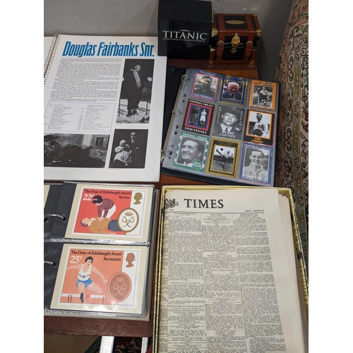 69 - Collectable items to include albums of collectors cards, a copy of The Times Newspaper from June 3rd... 