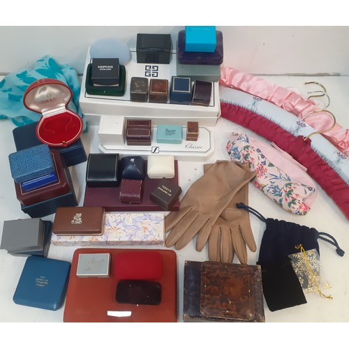 98 - A quantity of vintage retail jewellery and watch boxes to include a red Omega watch box and a blue S... 