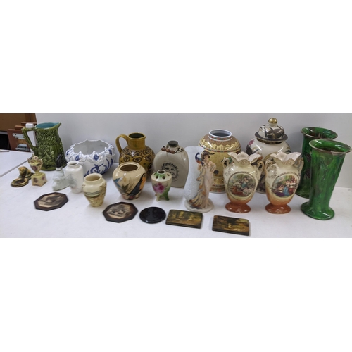 85 - A mixed lot of ceramics to include a Japanese Baluster urn, a Royal Vienna patented miniature urn, a... 