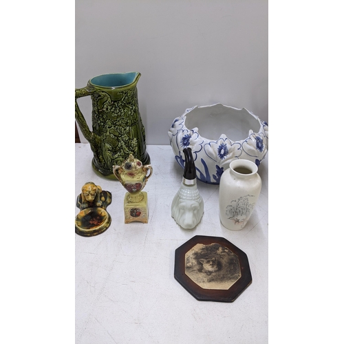 85 - A mixed lot of ceramics to include a Japanese Baluster urn, a Royal Vienna patented miniature urn, a... 